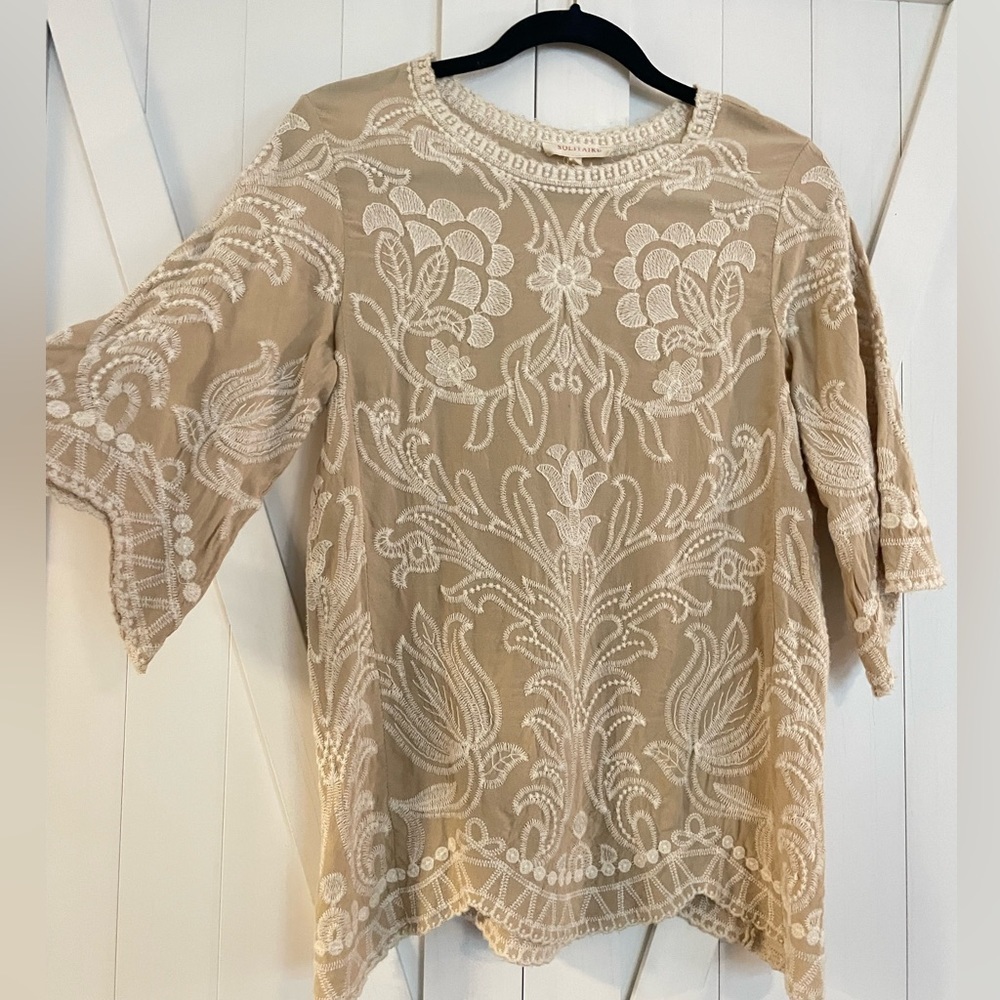 Solitaire Embroidered Womens Lightweight 3/4 length‎ Sleeve Shirt